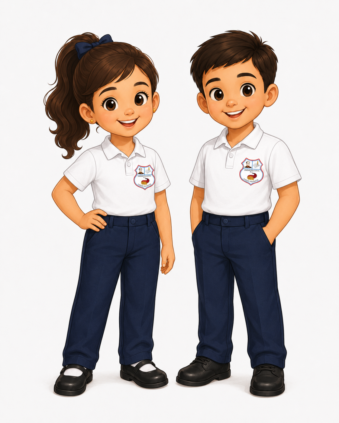 Uniforme de primaria: chemise blanca, pantalón azul marino y zapatos negros
